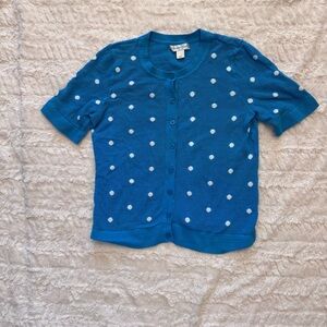 Christopher & Banks Blue Polka Dot Short-Sleeve Cardigan – Size Large grannycore